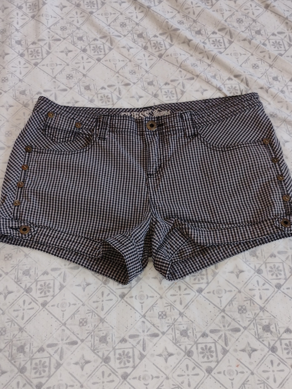 Women’s Black & White Gingham Button-Accent Shorts